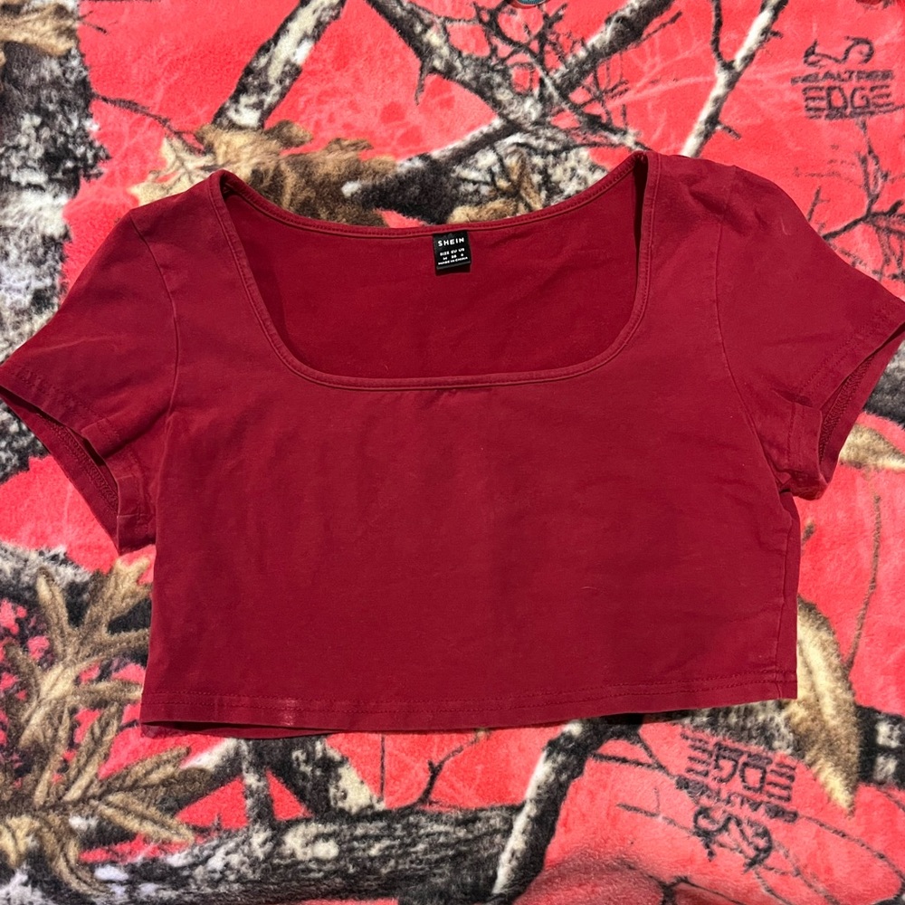 Shein Red Square Neck Crop Top - Size Medium